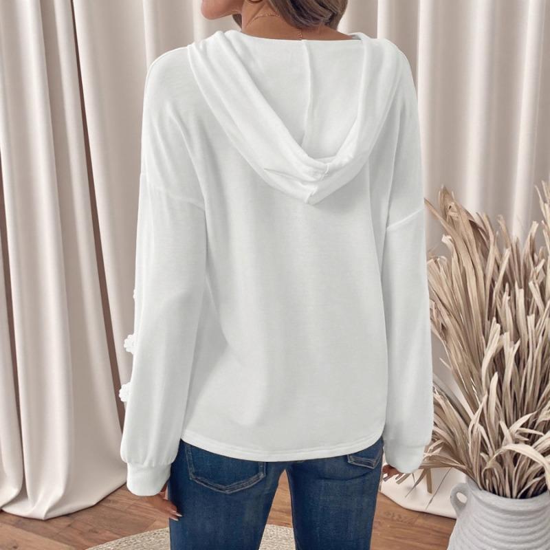 Autumn New Lace Stitching Hooded Sweatshirt Solid Color Casual Versatile Pullover Top