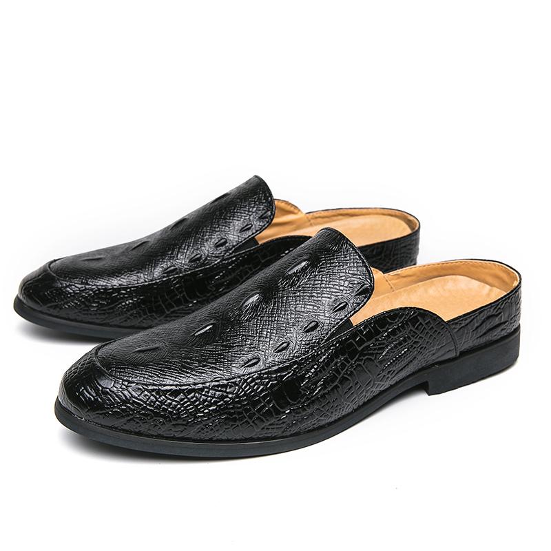 Summer Breathable Crocodile Print Mules Half Shoes Man Slippers Leather Men Casual Shoes Loafers Flip Flops Male Slides Sandals