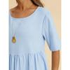 Plus-size Loose Cotton Linen Round Neck Pocket Five-quarter Sleeve Mid-length Dress