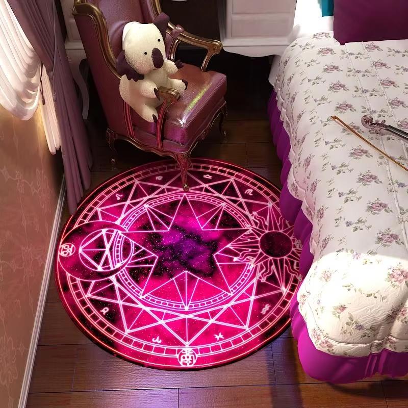Bedroom Decor Pink Magic Star Array Carpet Living Room Balcony Non-slip Floormats Cartoon Circular Bedside Area Carpets Rugs