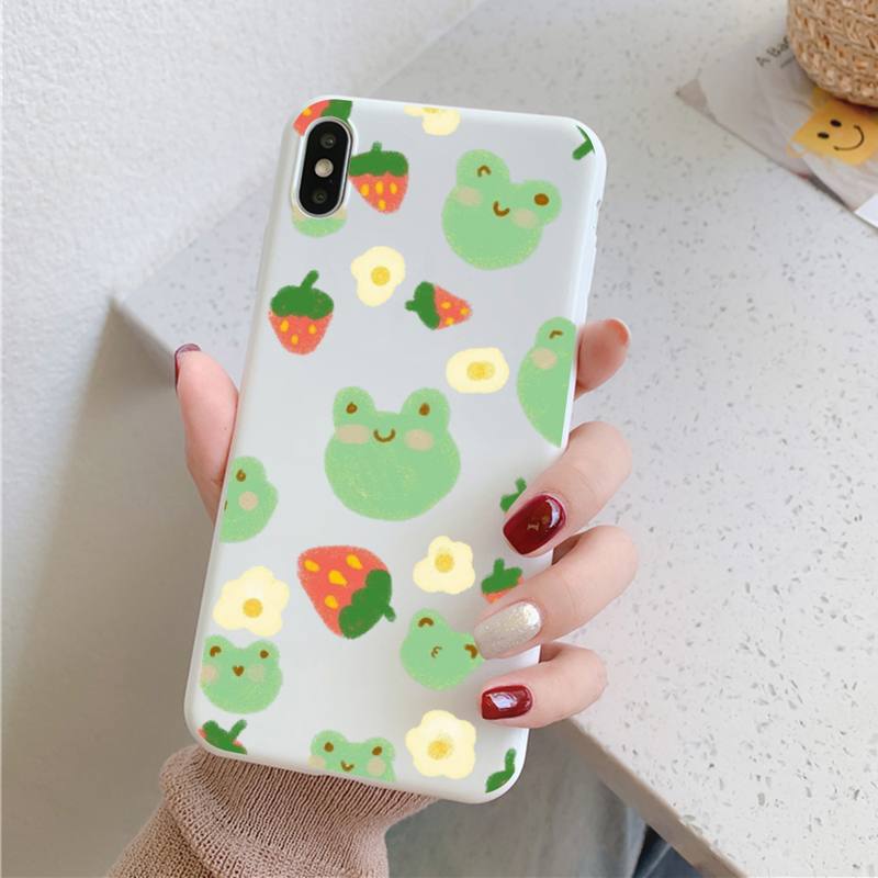 Cute Cartoon Frog Phone Case for iPhone 11 12 13 Mini Pro Xs Max 8 7 6 6S Plus X XR Solid Candy Color Case