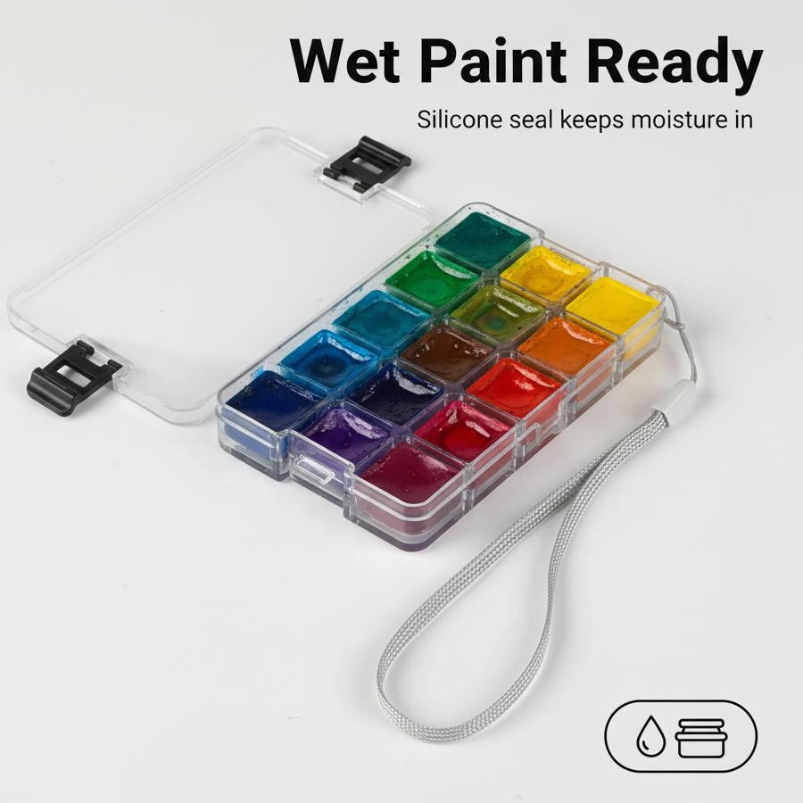 Transparent Portable Handheld 12/18-grid Paint Moisturizing Box Travel Pigment Sub-packaging Box Suitable for Acrylic Watercolor Oil Painting Paint