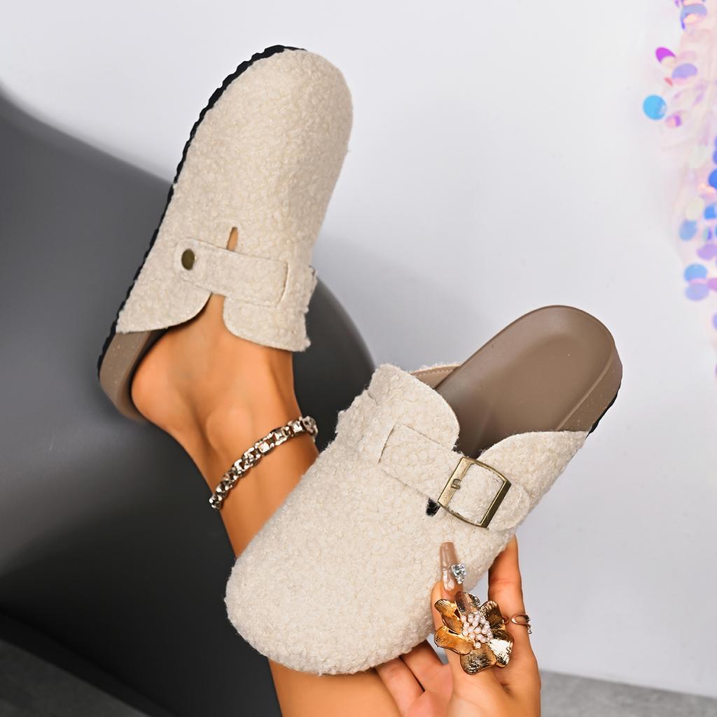 Damen Casual Baotou Hausschuhe 2025 Neue Pantoletten Damen Zuhause Winter Indoor Plüsch Warm Halbe Hausschuhe Große Größe Plateauschuhe