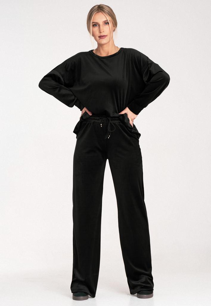 Dres Welurowy Damski - Komplet Welurowy Damski - Czarny Dres M1100 Rozmiar S/M