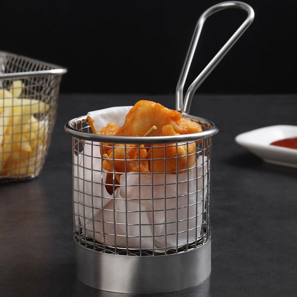 Round Shape French Fry  Basket With Handle Fries Holder Table Serving Food Container  Coffee Shop