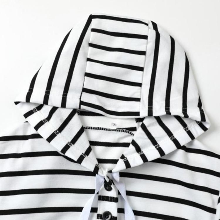 Long Sleeve Women Striped Hooded Sweatshirt with Zipper Pocket and Drawstring