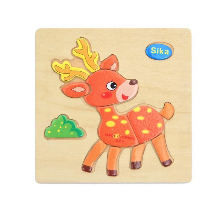 Cartoon Animal Fruit Car Pattern Wooden 3D Puzzle Baby Intelligence Early Learning Educational Toy Cute Wood Puzzle For Kids