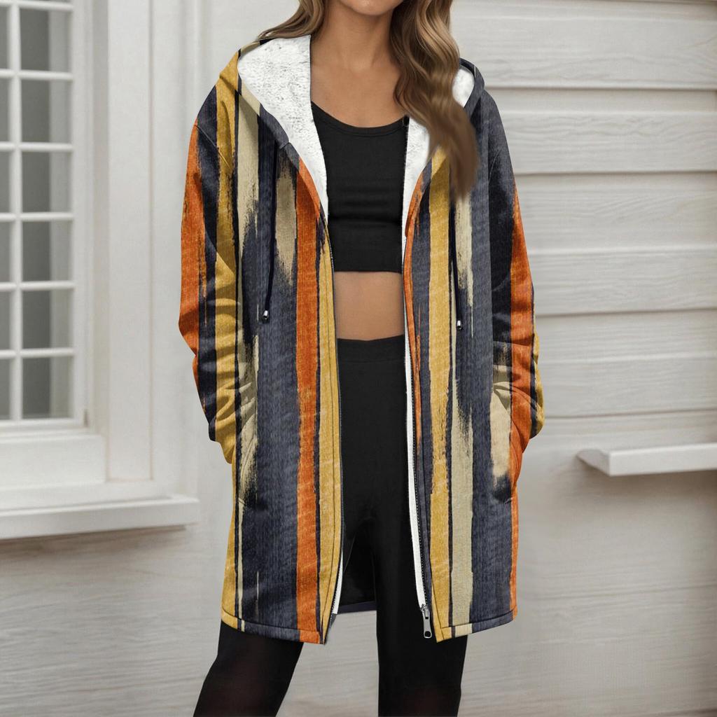 Women's Gradient Print Fashionable Loose Zipper Fleece Hoodie Jacket