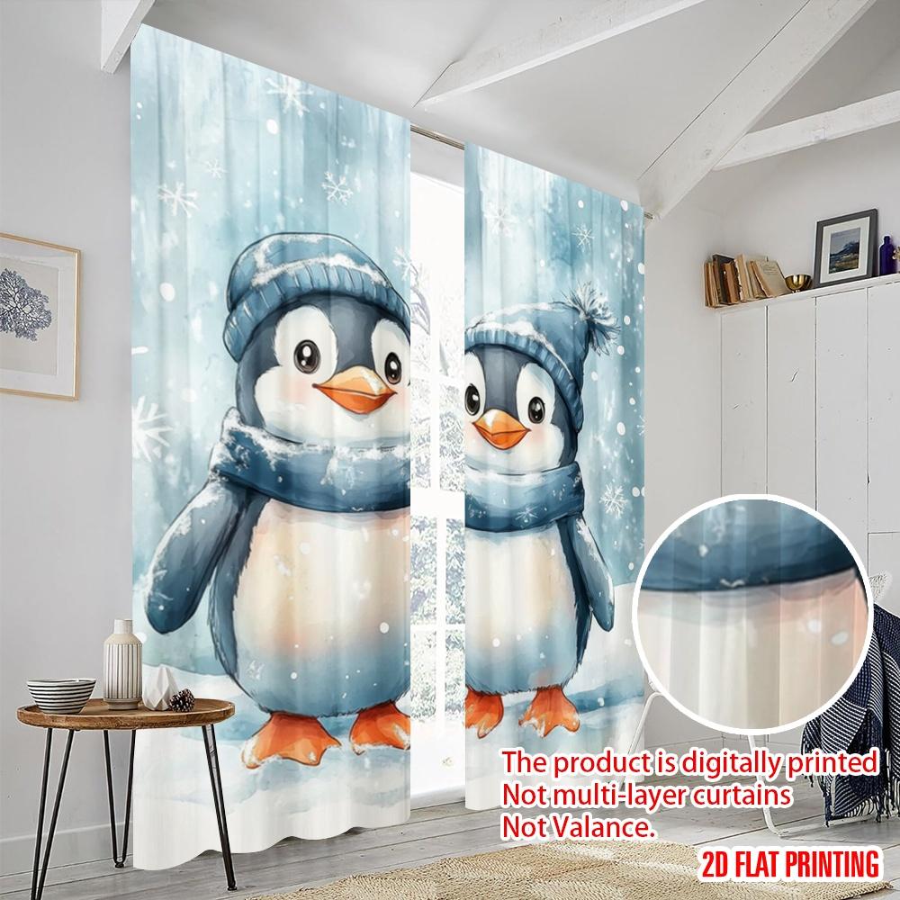 2pcs,2D Plane Printing Curtain Fabric Penguin Pals Durable Polyester (without Rod) Holiday Ldeal for Bedroom Living Room Study
