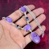 Purpurite & Amethyst 925 Solid Sterling Silver Necklace with Adjustable Chain, Handmade Gemstone Jewelry Necklace For Memorial Day