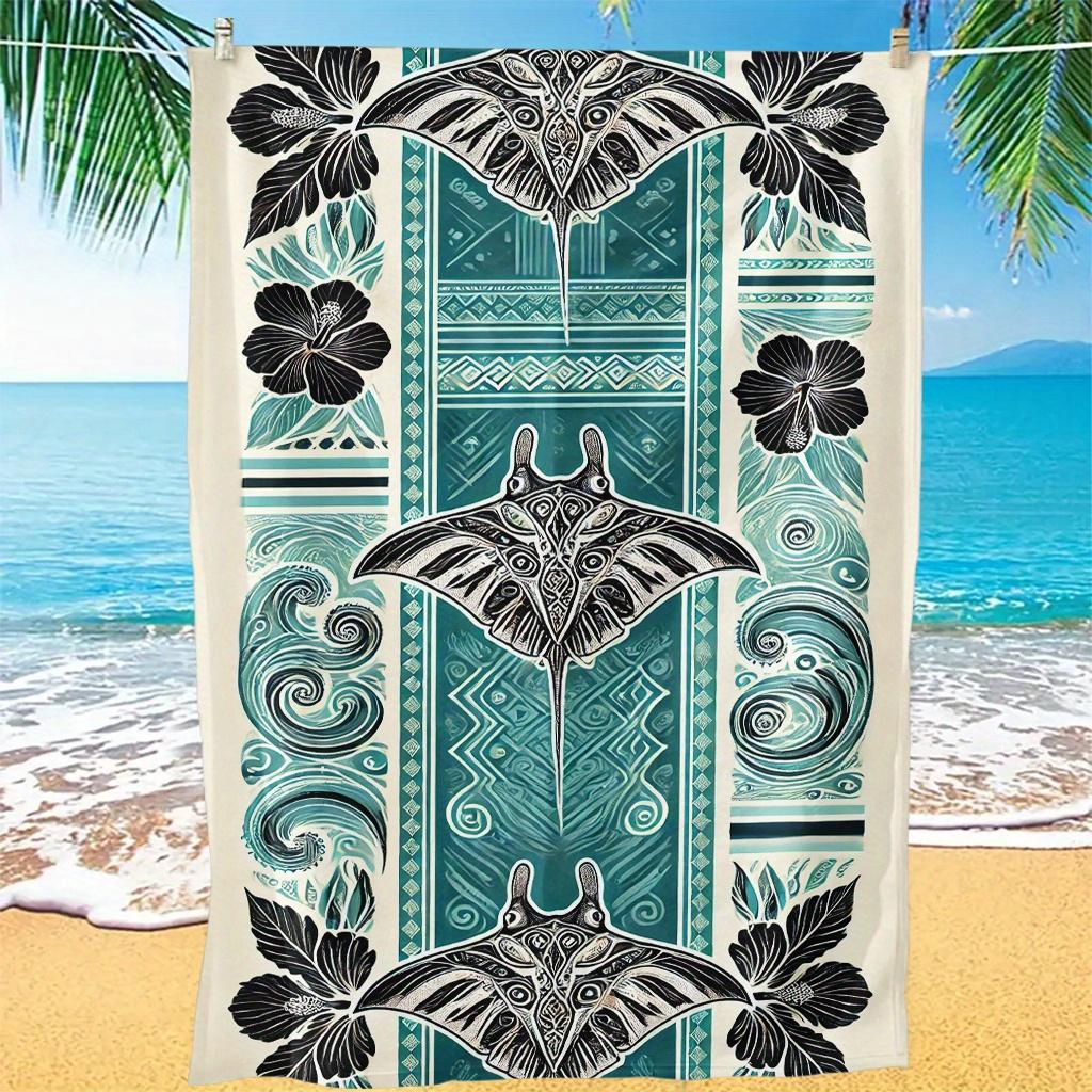 1PC Polynesian Manta Ray Beach Towel Polyester Quick Dry Travel Towel Unisex Lightweight Soft for Swimming Camping Surfing Beach