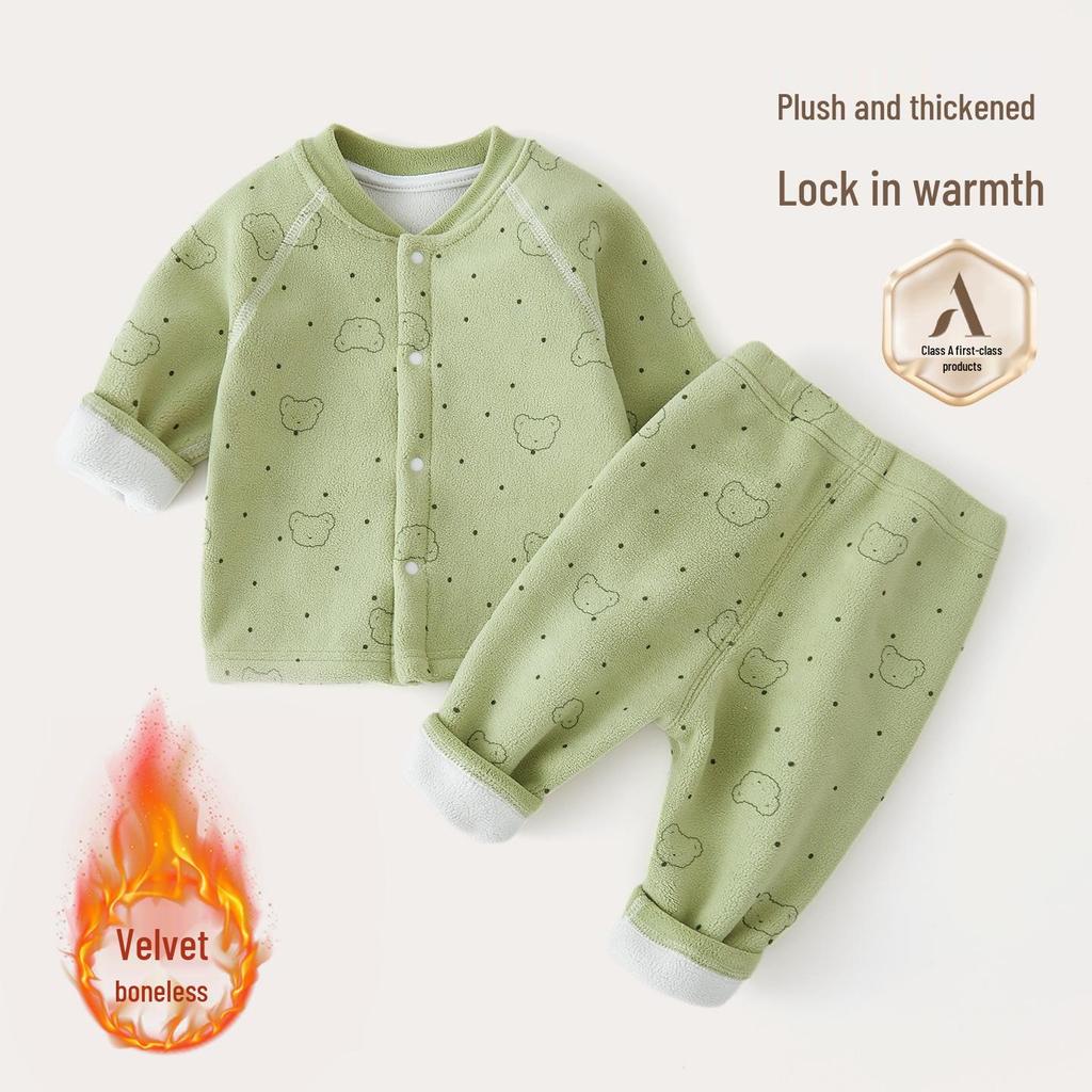 Korean Style Thickened Velvet Baby Coat for Boys and Girls - Autumn/Winter Solid Color Toddler Top