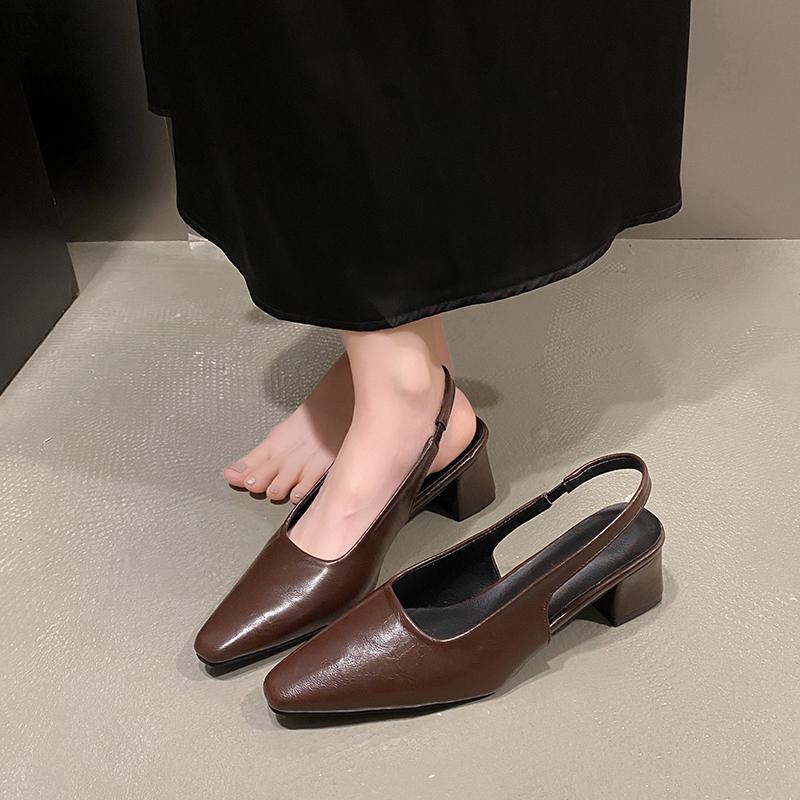 Fashion Designer Summer New Women Sandal Fashion Pointed Toe Shallow Slip on Ladies Elegant Slingback Shoes Thin Med Heel Dress Mules