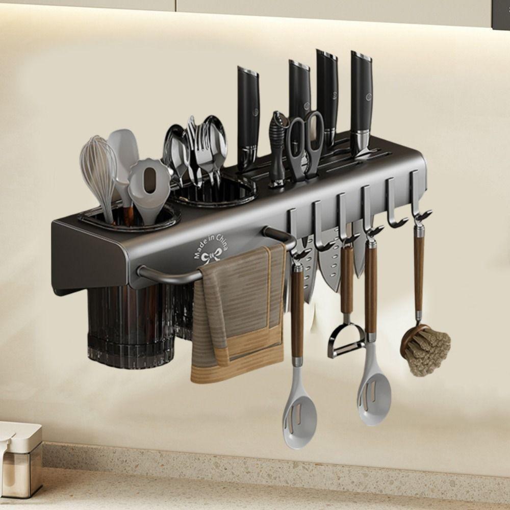 Настенная интегрированная подставка для палочек большой вместимости, сушилка для ножей, хранение палочек для еды Beige 30CM