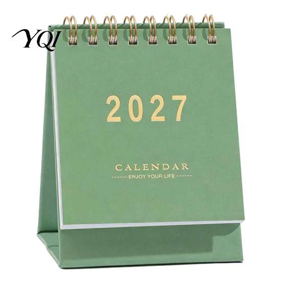 Durable Spiral Bound Calendar 2027 English Desktop Calendar, Minimalist Table Planner with Gold Easy Viewing Monthly Foil Cover, Thick Paper, 18-Month