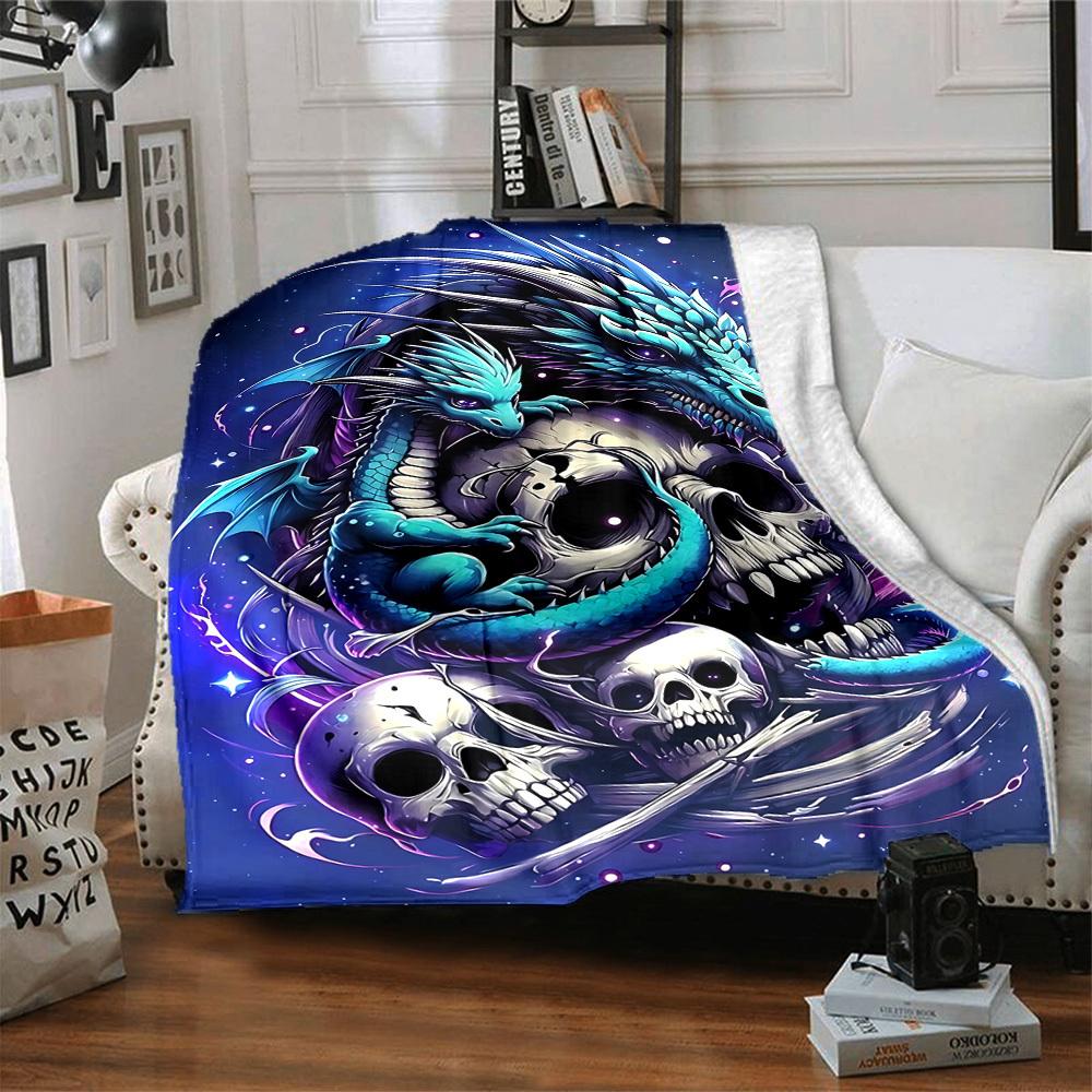 1pc Dragon Skulls Lightweight Flannel Blanket, Comfortable and Warm Blanket, for Office and Camping Sofa Bed, Livingroom192