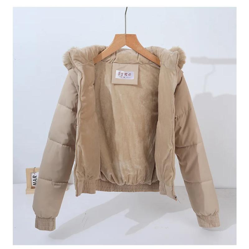 Giacca Corta Invernale Ispessita Stile Coreano Imbottita in Cotone con Collo in Pelliccia per Donne Petite Cappotto Caldo Imbottito in Piuma