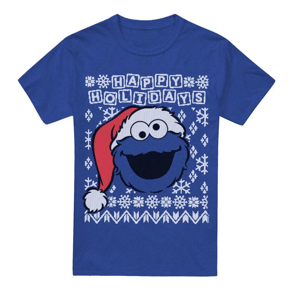 Sesame Street Cookie Monster Ugly Christmas 100% Cotton T-shirt Mens Tees Top S-3XL, Royal 2XL