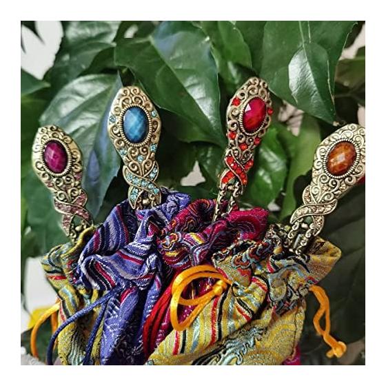 Classic Imitation Bronze Hairpin, Single Hair Stick, Suitable for Casual Wear and Kimonos, Hair Accessory Decorated with Turquoise and Rhinestones