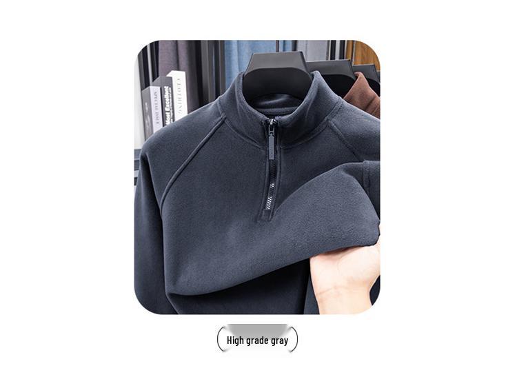 Men's Double-Sided German Velvet Stand Collar Half-Zip Long Sleeve Casual Sweatshirt