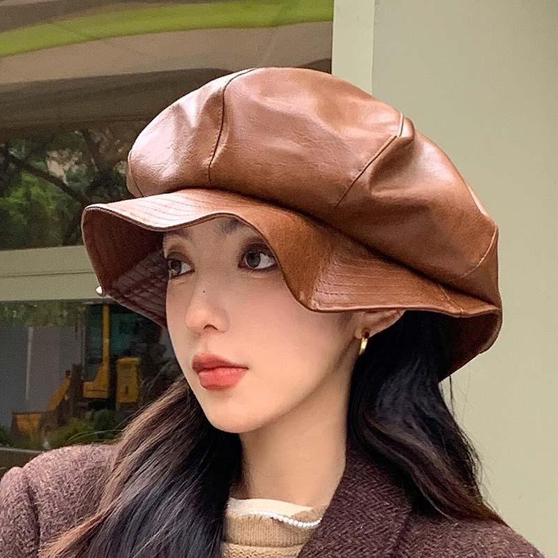 

Womens Leather Wide Brim Autumn Fashion Accessory For Stylish Fall Wear коричневий