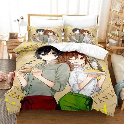Zestaw pościeli z nadrukiem 3D Anime Hori san to Miyamura kun Horimiya Poszwa na kołdrę Poszewka na poduszkę Zestaw pościeli Pościel Prześcieradło Poszwa na kołdrę Pełny