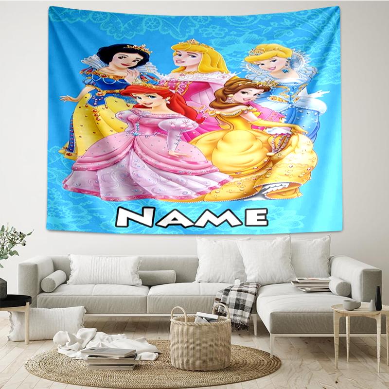 Custom Name Princess Print Tapestry, Backdrop, Easy Setup, Ideal for Bedroom, Office & Living Room, with Aesthetic Wall Hanging Decor.