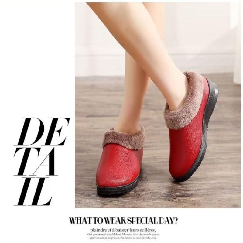 Winter Women's Snow Warm Short Tube Flat-bottomed Home Soft-soled Slippers Plus Velvet Non-slip Cotton Shoes