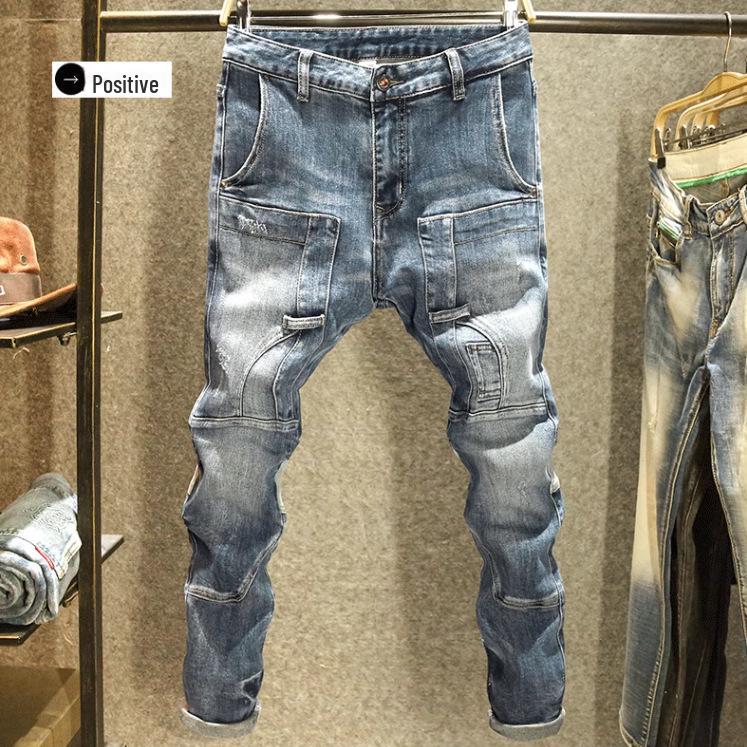 

Мужские рваные джинсы скинни в стиле ретро - весна/осень в корейском стиле, прямой узкий крой 34 озеро синий