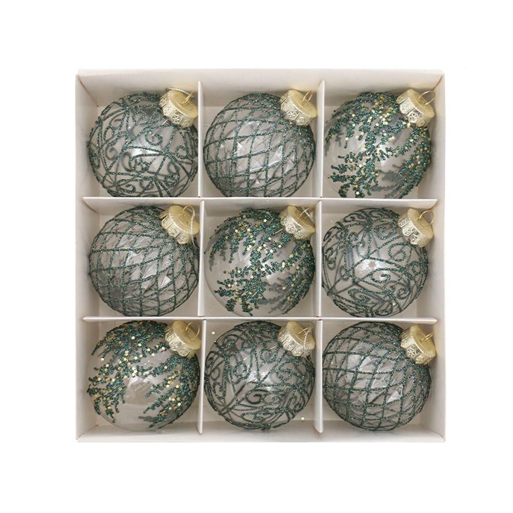 9pcs Transparent Painted Christmas Balls Ornament PET Christmas Tree Pendant Home Xmas Decor