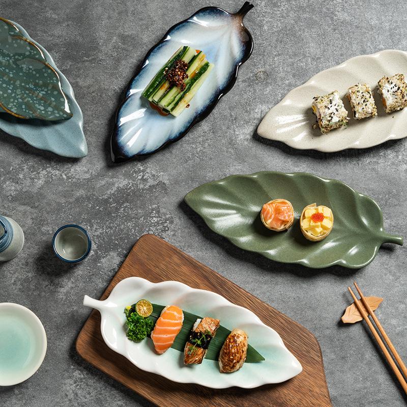 Ceramic Japanese leaf plate Home cooking Dim sum Snack plate Dining room Small crowd characteristic Yaobian dumpling plate