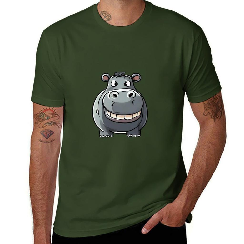 Happy Hippo T-Shirt Aesthetic Clothing Vintage Vintage Clothes Kawaii Clothes Fitted T Shirts for Men