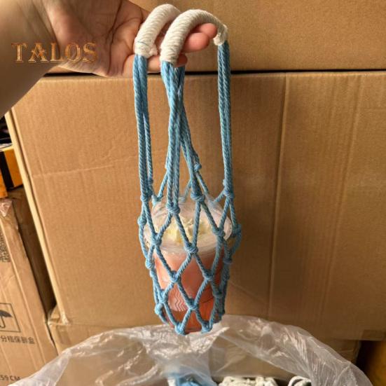 Bolsa bandolera tejida a mano para tazas, portavasos reutilizable tejido a mano, portavasos de té y café frío, fundas decorativas para vasos de agua