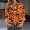 Women's Halloween Printed Casual Half-Open Collar Long Sleeve Shirt