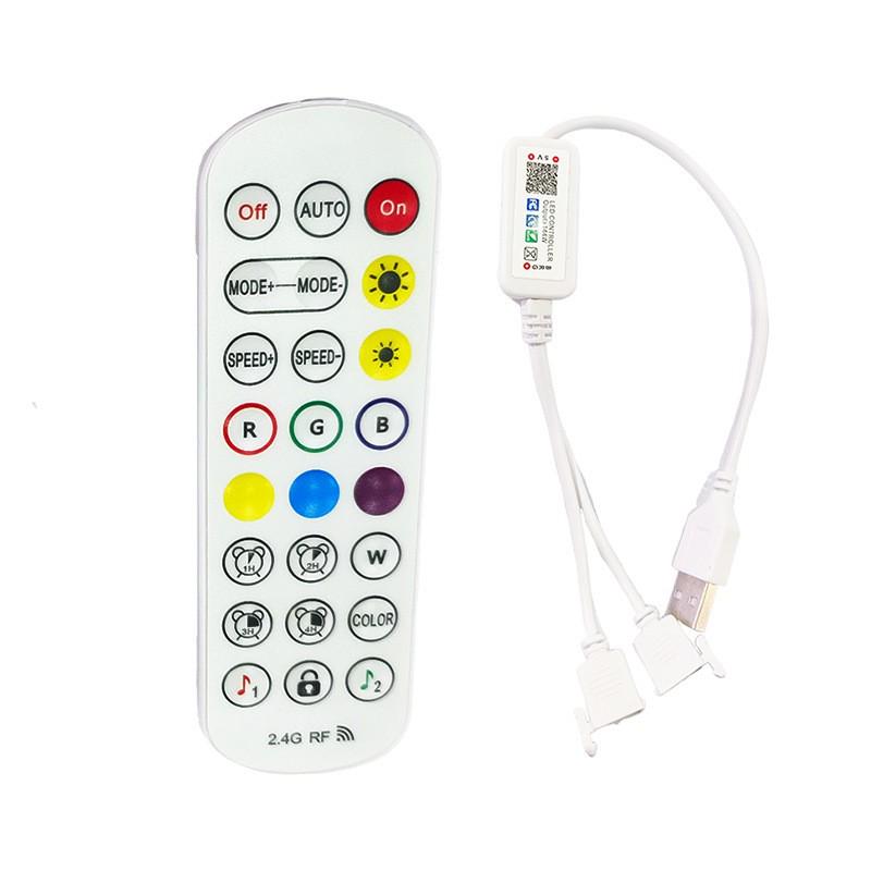 Bluetooth RGB LED Strip Controller, 24-Key Remote, Dream Color, Lotus Lamp, 5V/12V/24V, Seven-Color Dimmer