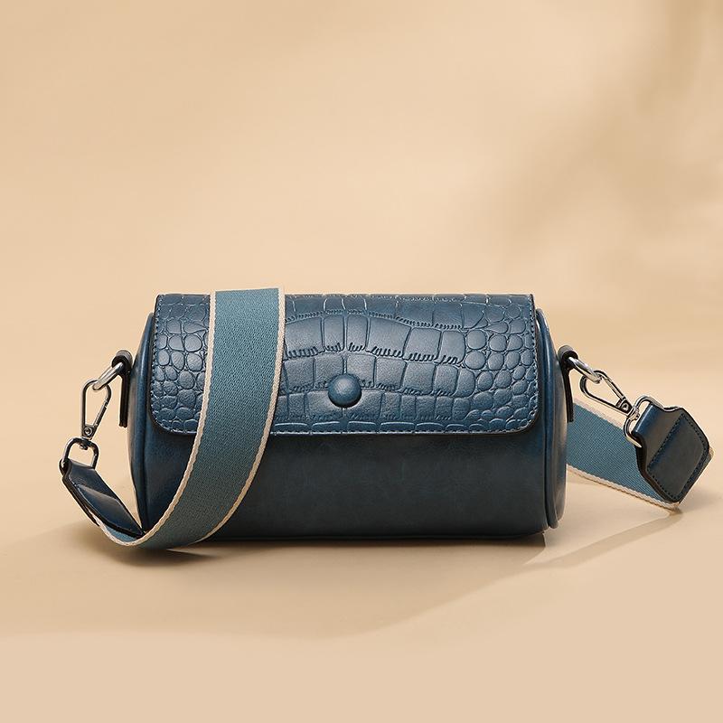 

Маленькая наплечная сумка из мягкой кожи с широким плечевым ремнем для женщин Наплечная сумка нового стиля Модная сумка-цилиндр с крокодиловым узором для мамы, сумка через плечо