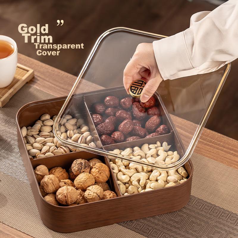 CAIZHI Dried Fruit Plate, Fruit Bowl, Living Room High-End Wood-Like Nut Snack Box, Candy Storage Container, 4-Compartment Fruit Plate CZ6867
