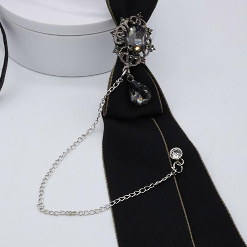 Dam Gotisk Slips Uniform Metallkedja Strass Smycken Halsduk Justerbar Förknuten Fluga Skjortdekoration