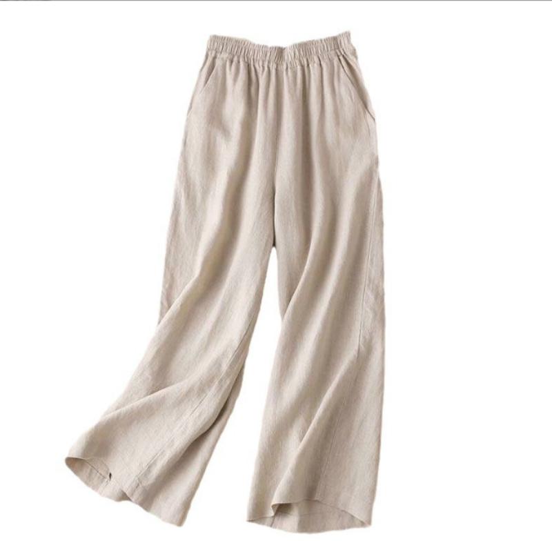 Bavlněné lněné kalhoty Léto Jednobarevné Prodyšné Bavlněné Lněné Široké nohavice Kalhoty Kalhoty Kalhoty s rovným rukávem Ženy Volné Běžné