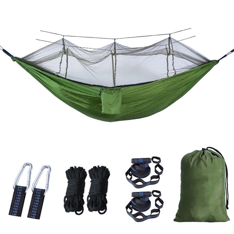 Portable Ripstop Camping Hammock with Mosquito Net - Quick-Open, Anti-Fall Design for Singles & Doubles