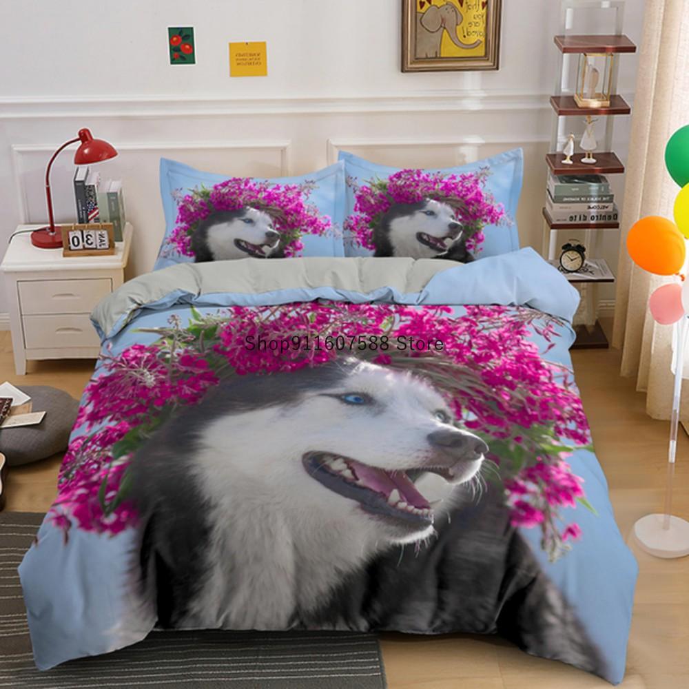 Zvíře Pes Husky Povlak na přikrývku Dospělí Děti Domácí textil Roztomilé Povlečení 2/3 Ložní soupravy Manželská postel King Full Size Dekor Domov