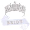 New Crystal Pearl Bride Crown & Headdress for Bachelorette Party with "BRIDE" Sash