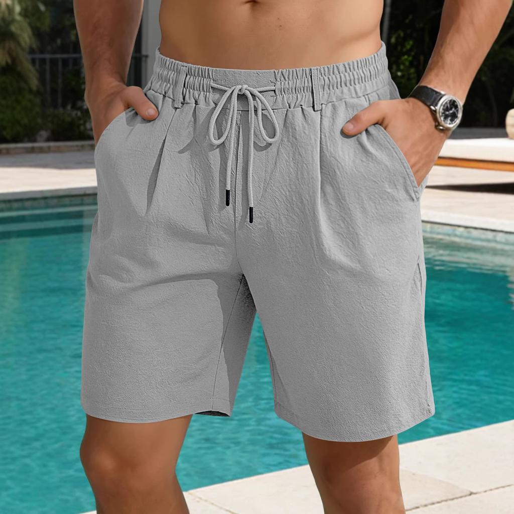 Men's Casual Shorts Cotton Elastic Waist Shorts Drawstring Summer Lightweight Shorts for Men Linen Casual Beach Vacation Yoga Golf Shorts with Pockets