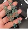 Exaggerated Green Diamond Leaf Tassel Long Earrings for Evening Dresses, Women's Accessories, 18k Gold-Plated.