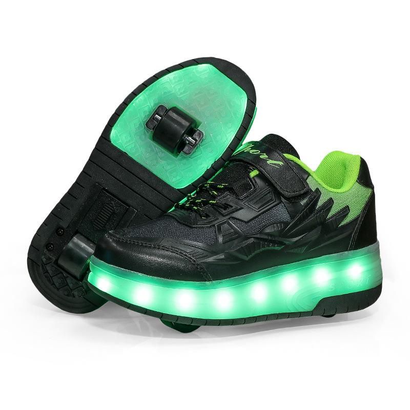 New Double-wheel Four-wheel Runaway Shoes Charging Model, Children's Adult Wheels Shoelace Lights, Men's and Women's Sports Shoes Roller Skates