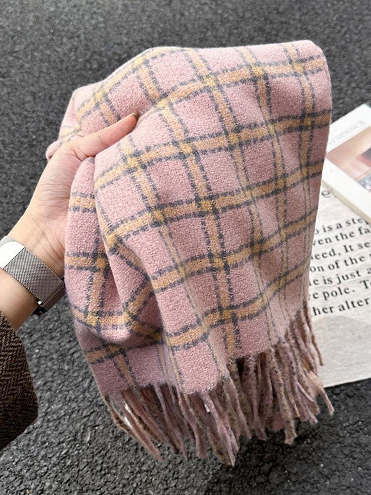 Autumn Winter Women Imitation Cashmere Knitted Scarf Lady Men Casual Plaid Tassel Soft Scarve Wrap Shawl Femme Male Unisex New