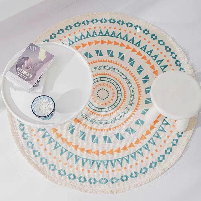 Boho Round Carpet Rugs for Living Room Ethnic Mandala Tassel Carpet Bedroom Floor Mat Cotton Linen Large Muslim Prayer Rugs