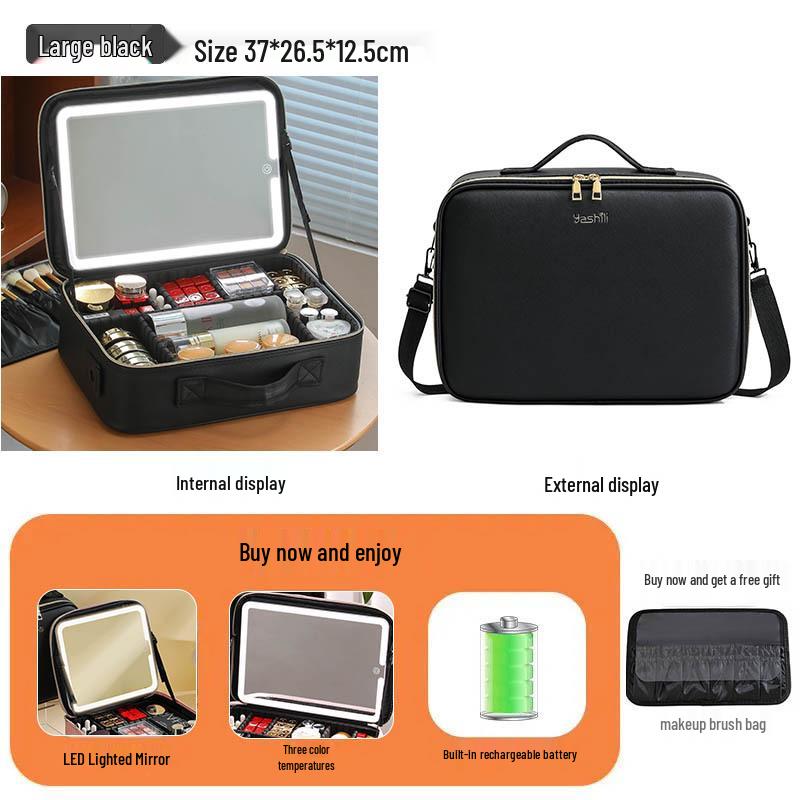 LED Mirror Makeup Bag: Spacious Handbag for Skincare & Cosmetics Storage