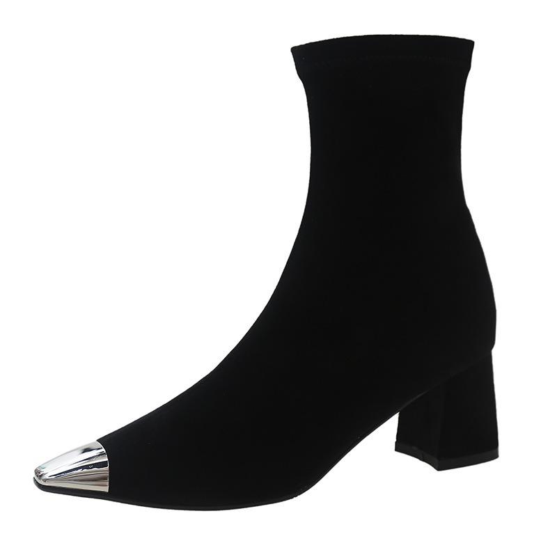 Short Boots, Women's Shoes, Zipper Shoes, New Square-toed, Chunk-heeled Boots, High-heeled, Versatile and Slim Boots