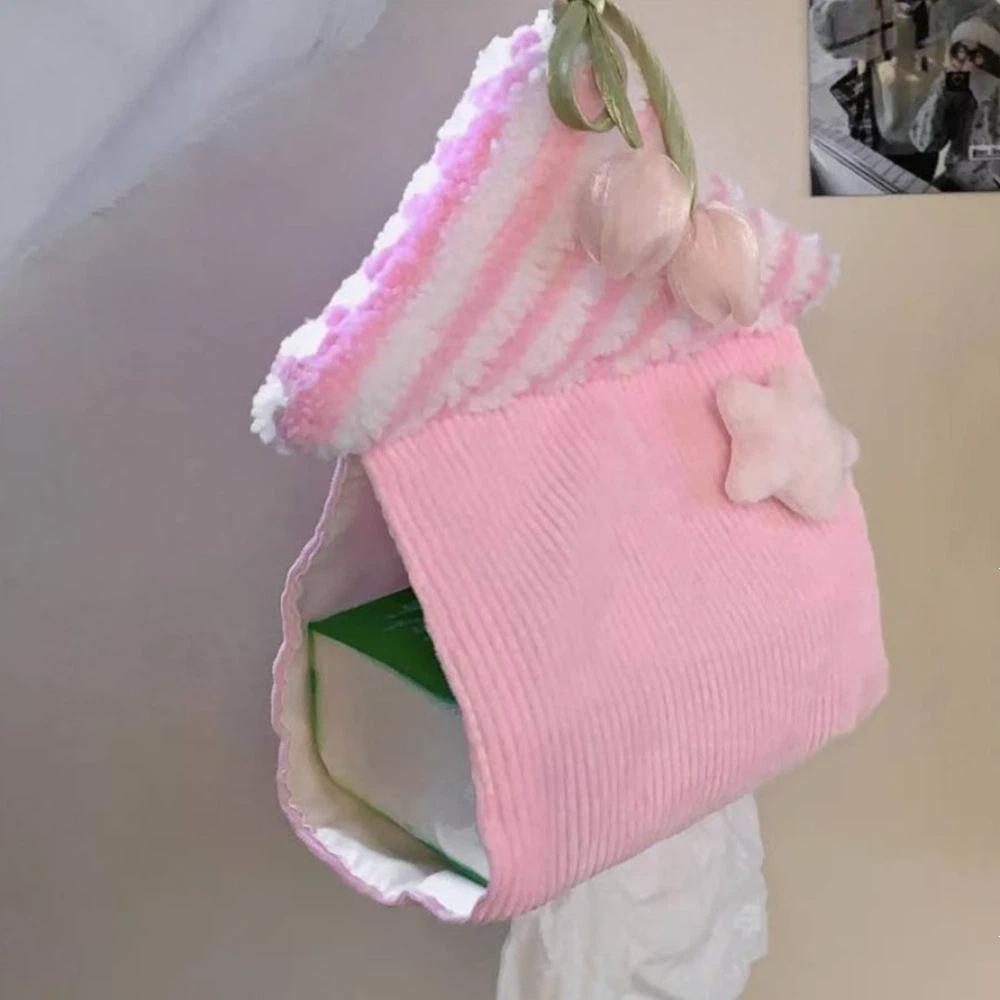Cloth Toilet Paper Holder Wall-mounted House Shape Hanging Tissue Bag Space Saving Cartoon Bathroom Tissue Dispenser Bedside